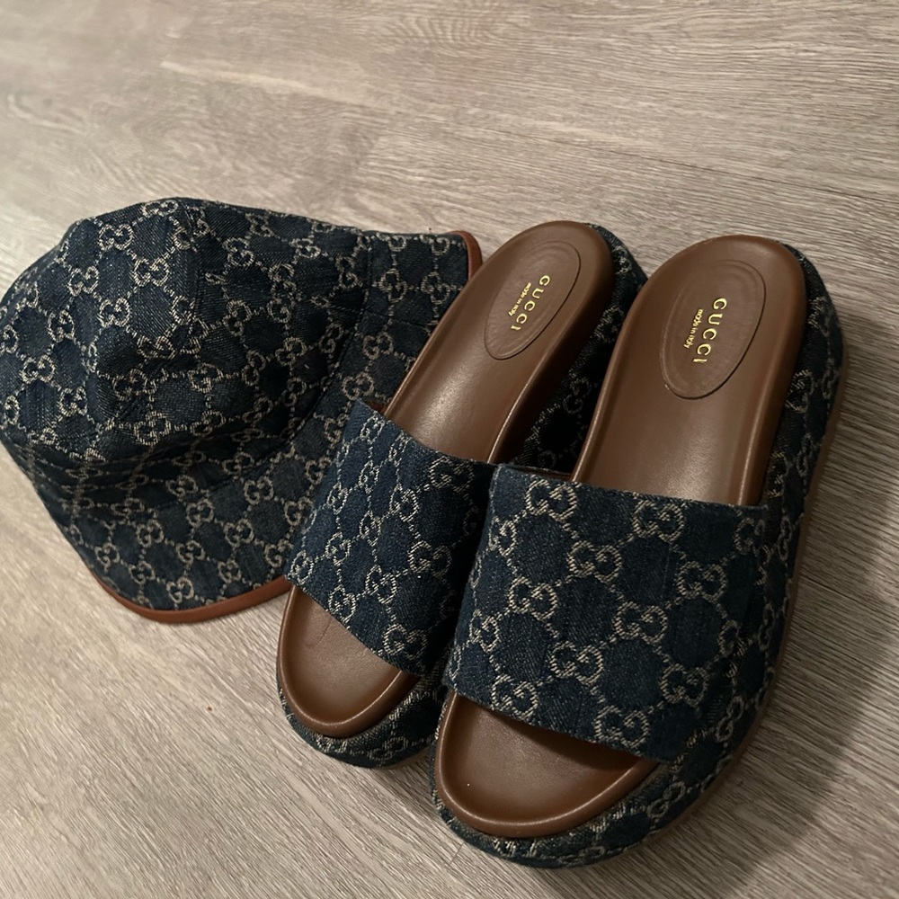 Gucci Slides and Gucci Bucket Hat